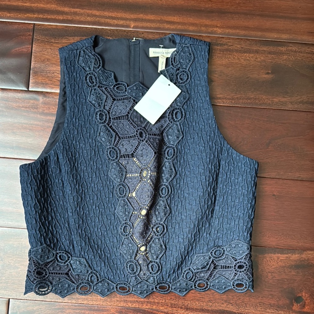 Navy Sleeveless Lace Top